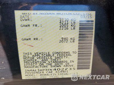 Zdjęcie 12 z 12 samochodu: 2015 NISSAN ALTIMA 2.5 S VIN:1N4AL3AP3FN402735 - miniatura