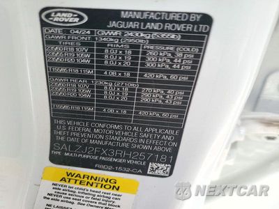 Zdjęcie 13 z 13 samochodu: 2024 LAND ROVER RANGE ROVER EVOQUE S VIN:SALZJ2FX3RH257181 - miniatura