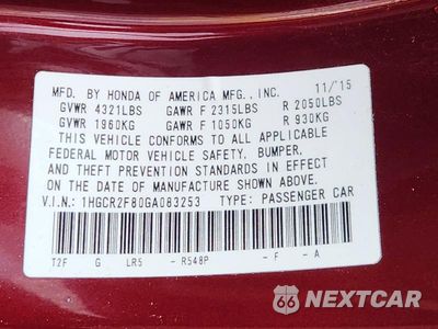 Zdjęcie 12 z 12 samochodu: 2016 HONDA ACCORD EXL VIN:1HGCR2F80GA083253 - miniatura