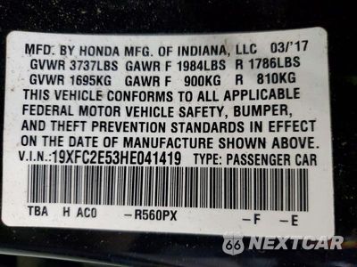 Zdjęcie 13 z 13 samochodu: 2017 HONDA CIVIC LX VIN:19XFC2E53HE041419 - miniatura