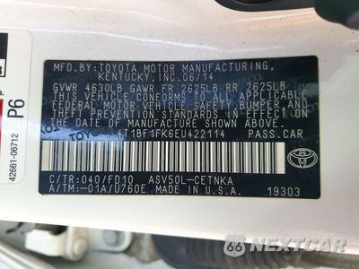 Zdjęcie 12 z 12 samochodu: 2014 TOYOTA CAMRY LE VIN:4T1BF1FK6EU422114 - miniatura