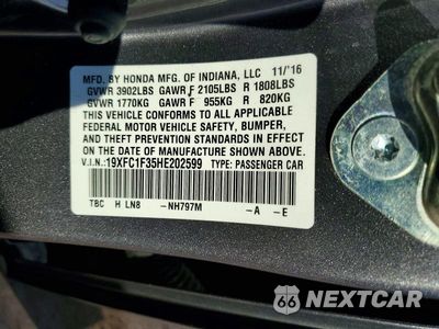 Zdjęcie 12 z 12 samochodu: 2017 HONDA CIVIC EX VIN:19XFC1F35HE202599 - miniatura