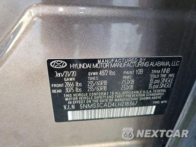Zdjęcie 12 z 12 samochodu: 2020 HYUNDAI SANTA FE SEL VIN:5NMS3CAD4LH218367 - miniatura