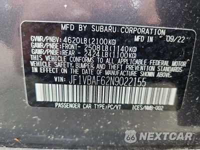 Zdjęcie 12 z 12 samochodu: 2022 SUBARU WRX PREMIUM VIN:JF1VBAF62N9022155 - miniatura