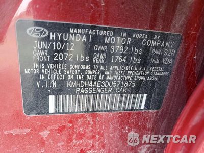 Zdjęcie 13 z 13 samochodu: 2013 HYUNDAI ELANTRA GLS VIN:KMHDH4AE3DU571875 - miniatura