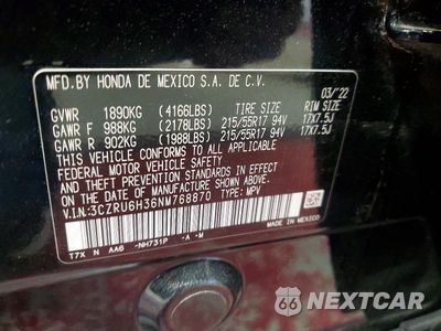 Zdjęcie 12 z 12 samochodu: 2022 HONDA HR-V LX VIN:3CZRU6H36NM768870 - miniatura