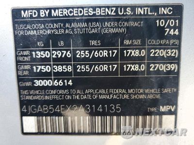 Zdjęcie 13 z 13 samochodu: 2002 MERCEDES-BENZ ML 320 VIN:4JGAB54EX2A314135 - miniatura