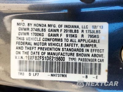 Zdjęcie 12 z 12 samochodu: 2013 HONDA CIVIC LX VIN:19XFB2F51DE215600 - miniatura