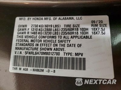 Zdjęcie 13 z 13 samochodu: 2021 HONDA ODYSSEY EXL VIN:5FNRL6H78MB012780 - miniatura