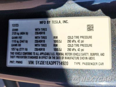 Zdjęcie 12 z 12 samochodu: 2023 TESLA MODEL 3 VIN:5YJ3E1EA3PF714920 - miniatura