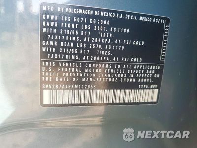 Zdjęcie 13 z 13 samochodu: 2019 VOLKSWAGEN TIGUAN SE VIN:3VV2B7AX9KM112658 - miniatura