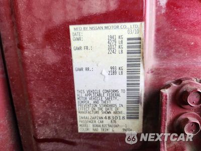 Zdjęcie 12 z 12 samochodu: 2010 NISSAN ALTIMA 2.5 VIN:1N4AL2AP2AN483018 - miniatura