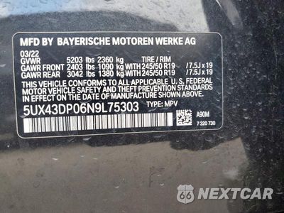 Zdjęcie 13 z 13 samochodu: 2022 BMW X3 SDRIVE30I VIN:5UX43DP06N9L75303 - miniatura
