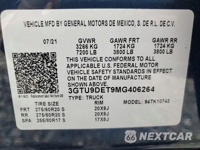 Zdjęcie 12 z 12 samochodu: 2021 GMC SIERRA K1500 SLT VIN:3GTU9DET9MG406264 - miniatura