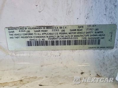 Zdjęcie 12 z 12 samochodu: 2008 VOLKSWAGEN JETTA SE VIN:3VWRM71K48M056355 - miniatura