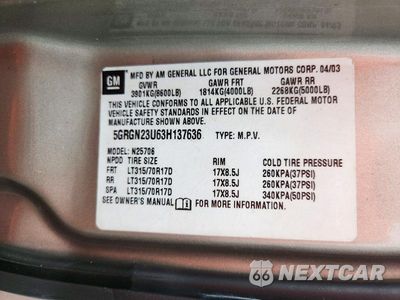 Zdjęcie 13 z 13 samochodu: 2003 HUMMER H2 VIN:5GRGN23U63H137636 - miniatura