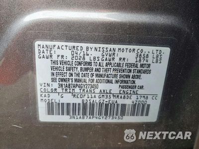 Zdjęcie 12 z 12 samochodu: 2016 NISSAN SENTRA SL VIN:3N1AB7AP4GY273450 - miniatura