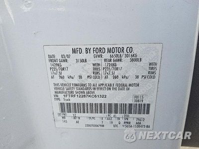 Zdjęcie 12 z 13 samochodu: 2007 FORD F150 VIN:1FTRF12287KC61322 - miniatura
