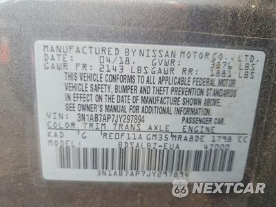 Zdjęcie 13 z 13 samochodu: 2018 NISSAN SENTRA S VIN:3N1AB7AP7JY297894 - miniatura