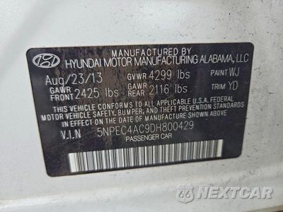 Zdjęcie 13 z 13 samochodu: 2013 HYUNDAI SONATA LIMITED VIN:5NPEC4AC9DH800429 - miniatura