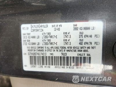 Zdjęcie 12 z 12 samochodu: 2004 DODGE RAM 2500 ST VIN:3D7KA28D74G174213 - miniatura