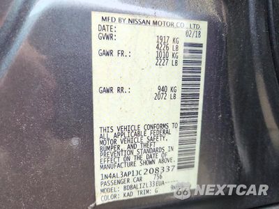 Zdjęcie 12 z 12 samochodu: 2018 NISSAN ALTIMA 2.5 SV VIN:1N4AL3AP1JC208337 - miniatura