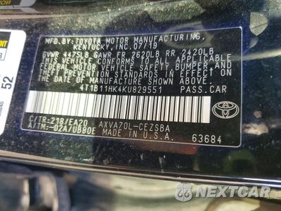 Zdjęcie 12 z 12 samochodu: 2019 TOYOTA CAMRY SE VIN:4T1B11HK4KU829551 - miniatura