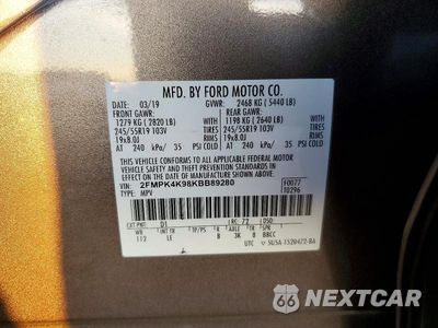 Zdjęcie 13 z 13 samochodu: 2019 FORD EDGE TITANIUM VIN:2FMPK4K98KBB89280 - miniatura