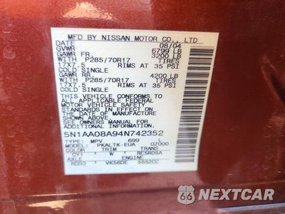 Zdjęcie 13 z 13 samochodu: 2004 NISSAN ARMADA VIN:5N1AA08A94N742352 - miniatura