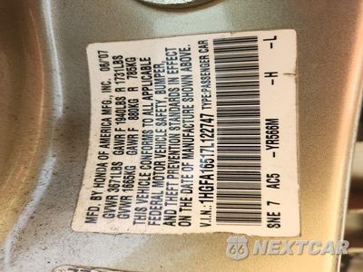 Zdjęcie 12 z 12 samochodu: 2007 HONDA CIVIC LX VIN:1HGFA16517L122747 - miniatura