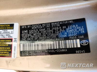 Zdjęcie 12 z 12 samochodu: 2008 TOYOTA CAMRY LE VIN:4T1BE46K98U784320 - miniatura