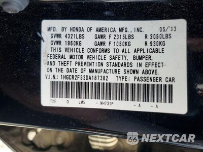 Zdjęcie 12 z 12 samochodu: 2013 HONDA ACCORD SPORT VIN:1HGCR2F53DA187382 - miniatura