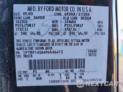 Zdjęcie 12 z 12 samochodu: 2004 FORD F150 VIN:1FTRF14564NA46412 - miniatura