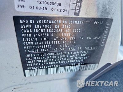 Zdjęcie 14 z 14 samochodu: 2013 VOLKSWAGEN TIGUAN S VIN:WVGAV7AX2DW502081 - miniatura