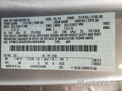 Zdjęcie 13 z 13 samochodu: 2019 FORD ESCAPE SE VIN:1FMCU9GD3KUA93408 - miniatura