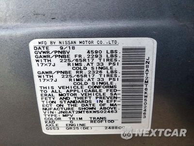 Zdjęcie 12 z 12 samochodu: 2019 NISSAN ROGUE SV VIN:JN8AT2MT6KW502463 - miniatura