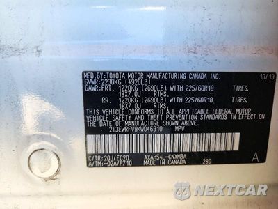 Zdjęcie 12 z 12 samochodu: 2019 TOYOTA RAV4 XSE VIN:2T3EWRFV9KW046310 - miniatura