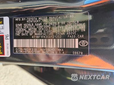 Zdjęcie 13 z 13 samochodu: 2012 TOYOTA CAMRY LE VIN:4T1BF1FK2CU131252 - miniatura