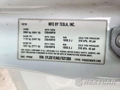 Zdjęcie 12 z 12 samochodu: 2020 TESLA MODEL 3 VIN:5YJ3E1EA0LF631388 - miniatura