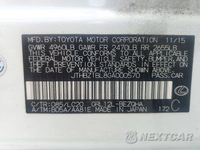 Zdjęcie 12 z 12 samochodu: 2016 LEXUS GS 350 BASE VIN:JTHBZ1BL8GA000570 - miniatura