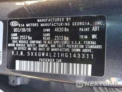 Zdjęcie 12 z 12 samochodu: 2017 KIA OPTIMA SX VIN:5XXGW4L21HG143311 - miniatura