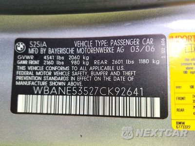 Zdjęcie 12 z 12 samochodu: 2007 BMW 525 I VIN:WBANE53527CK92641 - miniatura