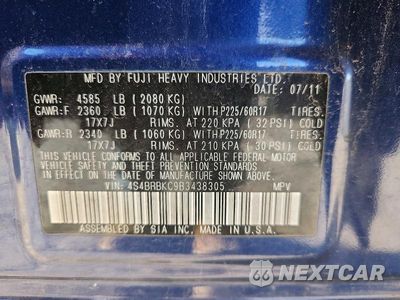 Zdjęcie 13 z 13 samochodu: 2011 SUBARU OUTBACK 2.5I LIMITED VIN:4S4BRBKC9B3438305 - miniatura