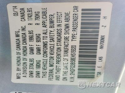 Zdjęcie 12 z 12 samochodu: 2014 HONDA CIVIC LX VIN:2HGFG3B58EH519320 - miniatura