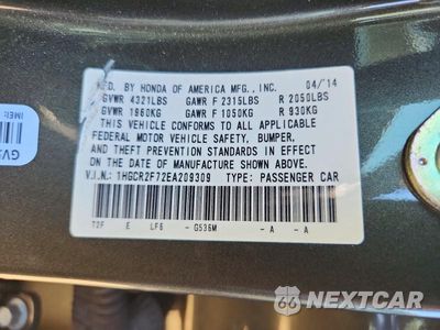 Zdjęcie 12 z 12 samochodu: 2014 HONDA ACCORD EX VIN:1HGCR2F72EA209309 - miniatura
