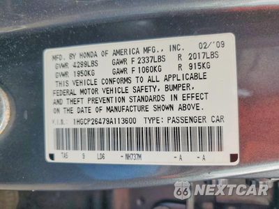 Zdjęcie 12 z 12 samochodu: 2009 HONDA ACCORD LXP VIN:1HGCP26479A113600 - miniatura