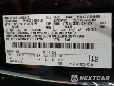 Zdjęcie 12 z 12 samochodu: 2020 FORD F250 SUPER DUTY VIN:1FT7W2BNXLEE91797 - miniatura