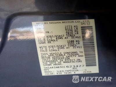Zdjęcie 13 z 13 samochodu: 2012 NISSAN PATHFINDER S VIN:5N1AR1NB3CC623427 - miniatura