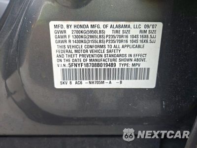 Zdjęcie 13 z 13 samochodu: 2008 HONDA PILOT EXL VIN:5FNYF18708B019489 - miniatura