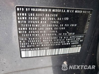 Zdjęcie 14 z 14 samochodu: 2019 VOLKSWAGEN TIGUAN SE VIN:3VV2B7AX2KM161569 - miniatura